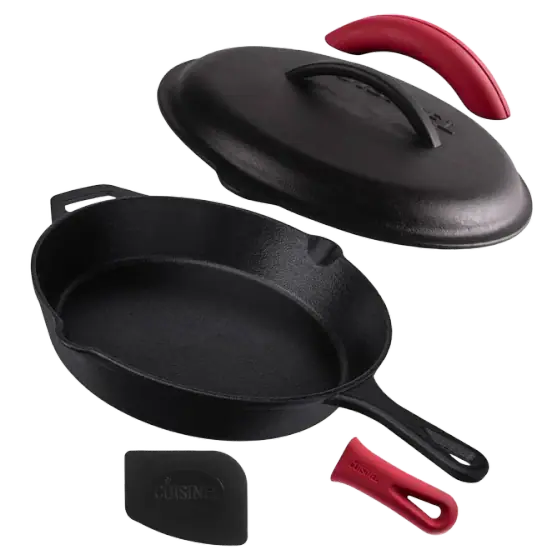 Cuisinel 12-Inch Pre-Seasoned Cast Iron Skillet with Lid