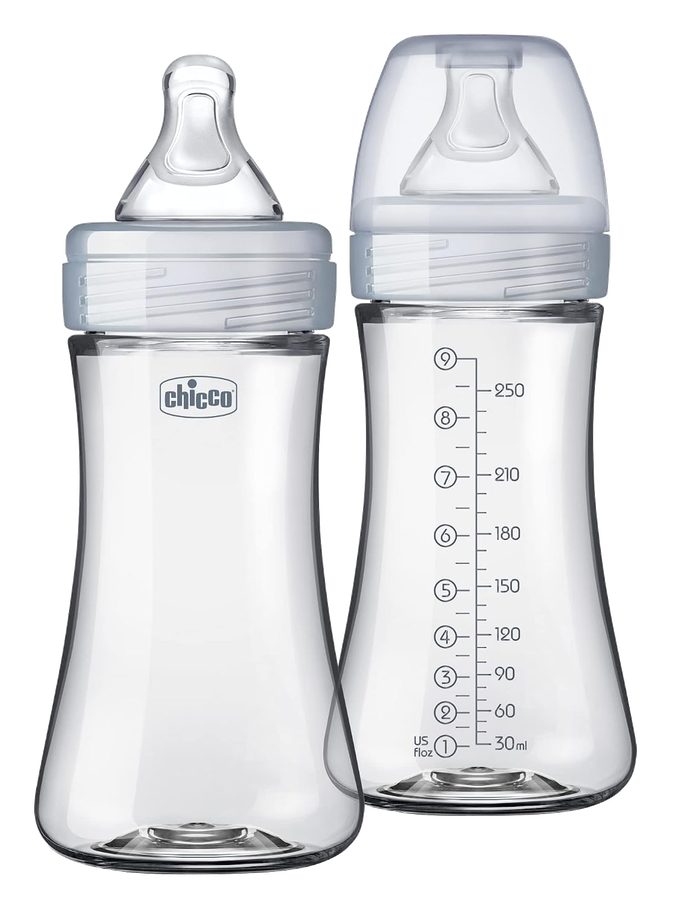 Chicco Duo Glass-Lined Hybrid Baby Bottles, 9 oz, 2-Pack