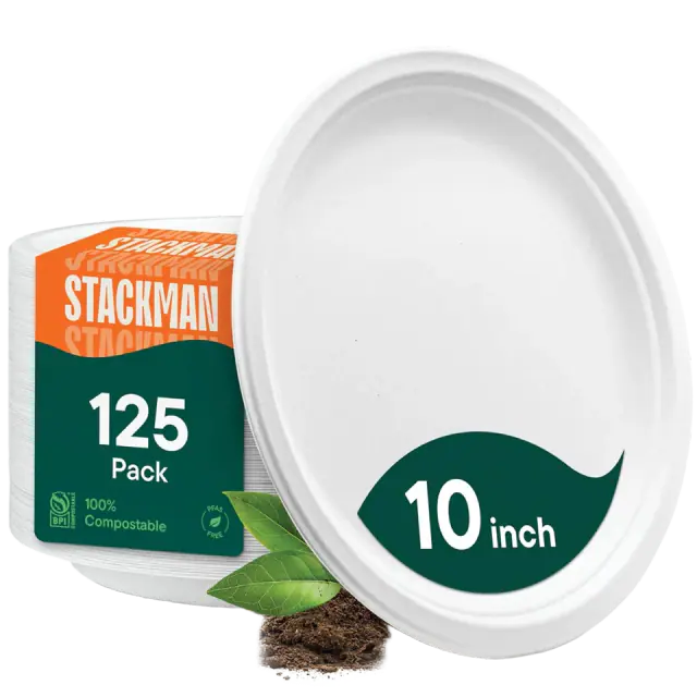 100% Compostable Disposable Paper Plates [125-Pack]