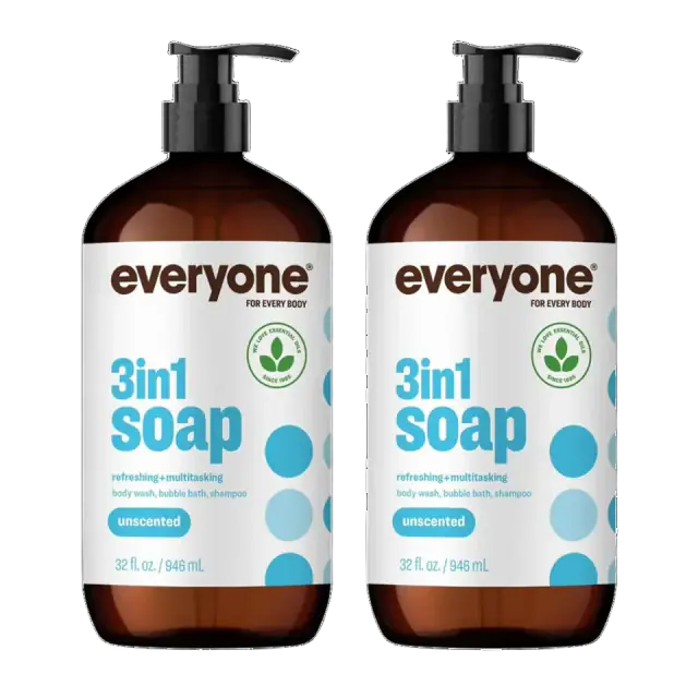 Everyone Unscented 3-in-1 Body Wash, 32 oz, 2-Pack