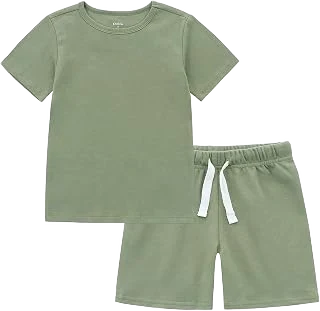 Owlivia Organic Cotton Short-Sleeve Pajamas — Olive, 7–8Y
