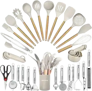 BESTZMWK Silicone Kitchen Utensil Set with Wood Handles