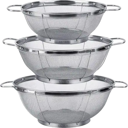 Tiawudi 18/8 Stainless Steel Mesh Colanders (3-, 4- and 5-Quart Set)