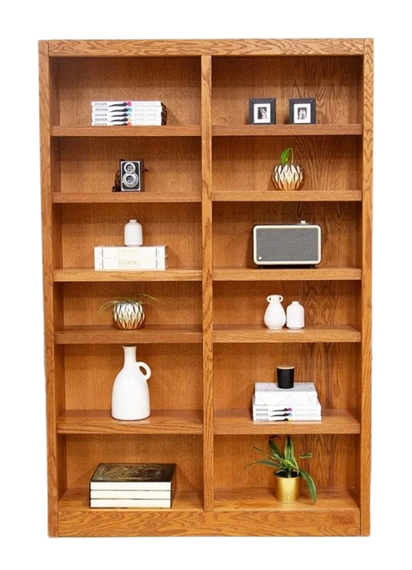 Bowery Hill Traditional Double Wide Solid Wood Bookshelf