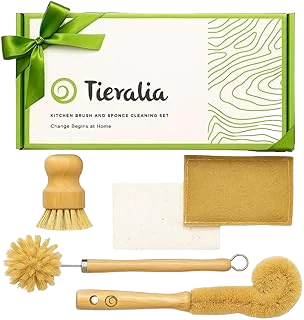 Tieralia 5-Piece Bamboo Dish and Bottle Brush Set