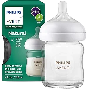 Philips Avent Natural 4-oz Glass Baby Bottle — Slow Flow