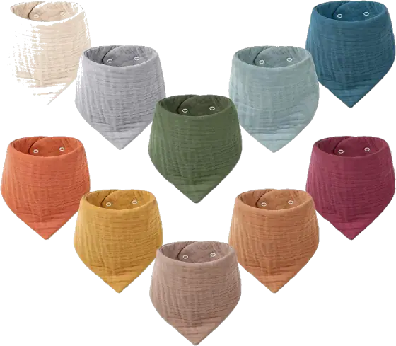 Konssy 10 Pack Baby Muslin Bandana Bibs for Drooling and Teething