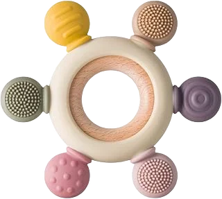Arudyo Silicone Rudder Teether with Wood Ring — Khaki