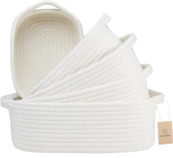 Cotton Rope Storage Basket Set, 5-Piece Rectangle