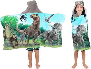 Franco Jurassic World Cotton Terry Hooded Towel, 24 x 50 inches