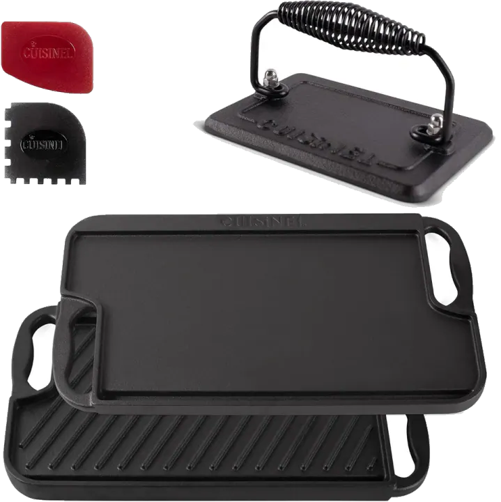 Cuisinel Reversible Pre-Seasoned Cast Iron Griddle and Grill