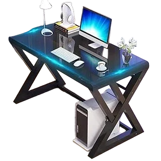 BINGTOO 55.1-Inch Tempered-Glass and Carbon-Steel Desk