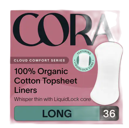 Cora 100% Organic Cotton Topsheet Period Liners (36 Long Period Liners)