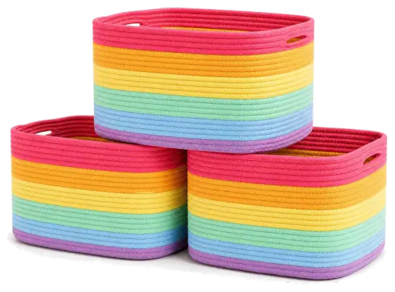 OrganiHaus Rainbow Cotton Rope Shelf Baskets — Set of 3