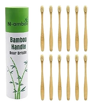 N-amboo Boar-Bristle Bamboo Toothbrushes — 12 Pack