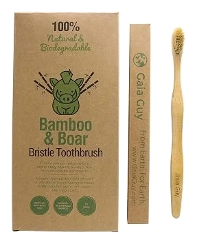 Gaia Guy Boar-Bristle Bamboo Toothbrushes — 12 Pack