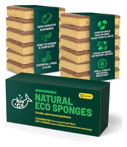 bioGo Cellulose and Coconut Dish Sponges, 12-Pack