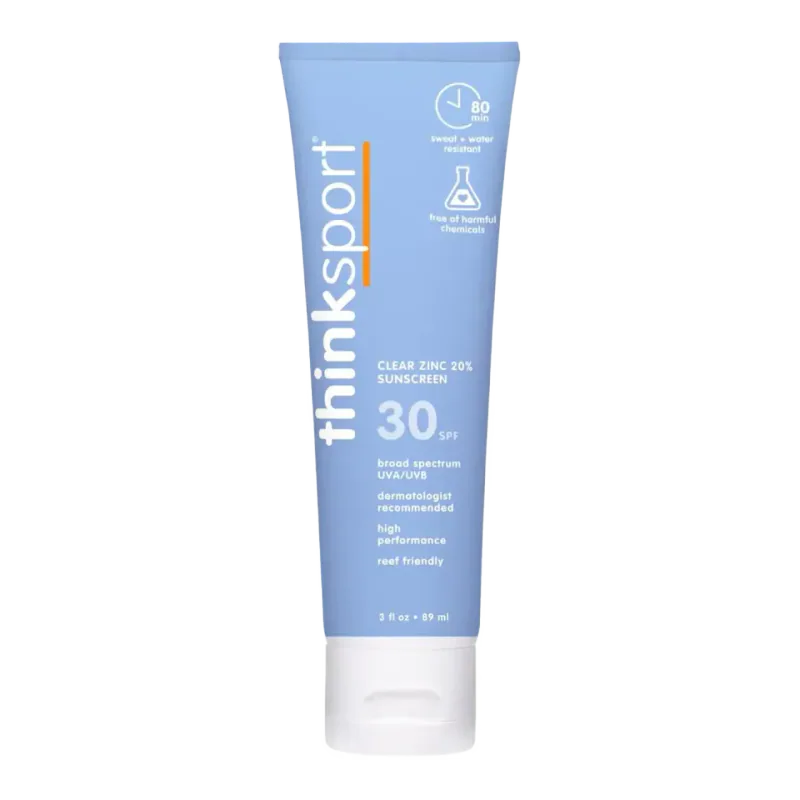 Thinksport Mineral Sunscreen SPF 30 with Clear Zinc Oxide, Vegan, 3 Fl Oz