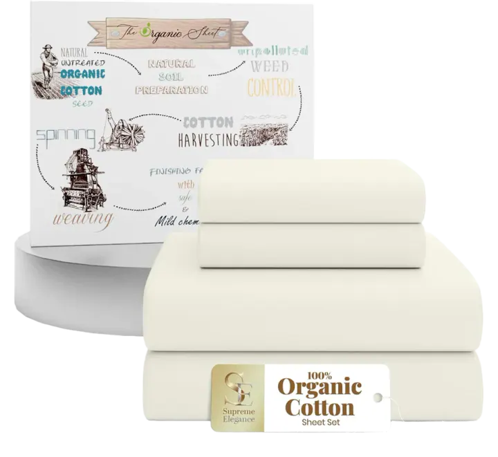 Supreme Elegance 100% Organic Cotton Sheet Set, Queen