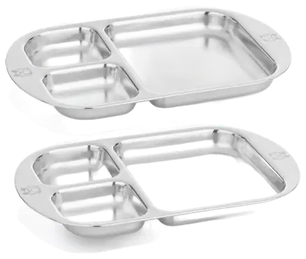 Kiddobloom Frog Divided Stainless Steel Plates, Two-Pack
