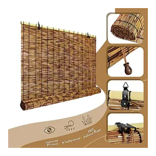 Tgzwme Bamboo Roll-up Shade 2 Pack Reed Roller