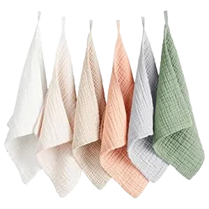 Konssy Muslin Baby Washcloths, 100% Cotton (6-Pack)