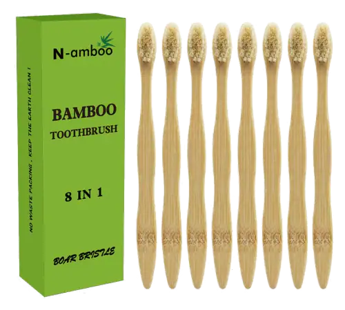 N-amboo Medium Boar-Bristle Bamboo Toothbrushes — 8 Pack