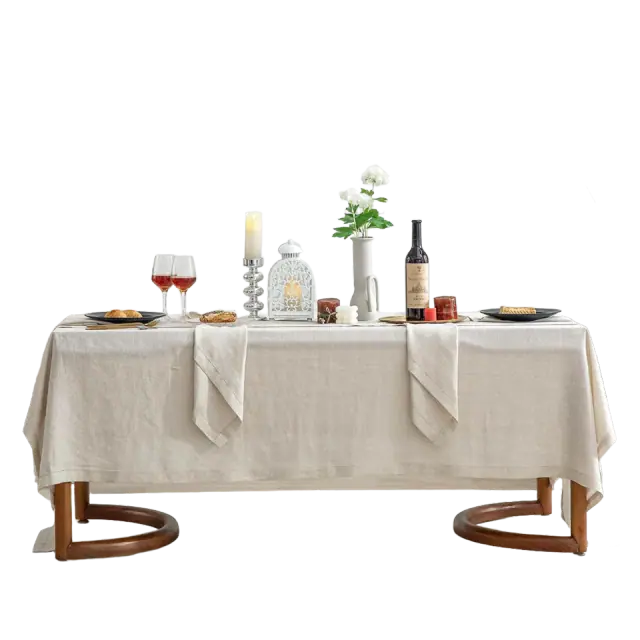 EVERLY Pure Linen Hemstitch Tablecloth,100% Stonewashed