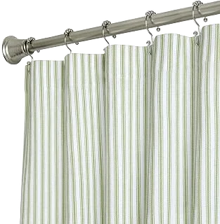 Cackleberry Home Cotton Ticking-Stripe Shower Curtain — Green, 72 x 84 in