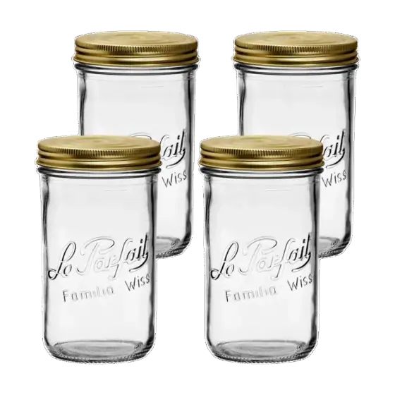 Le Parfait Familia Wiss Glass Storage Jars, 1 L, 4-Pack