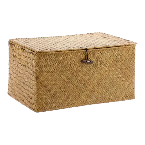 Hipiwe Large Rectangular Seagrass Basket with Lid, Caramel