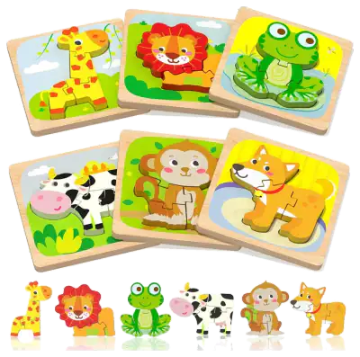 Benresive Wooden Animal Puzzles, 6 Pieces