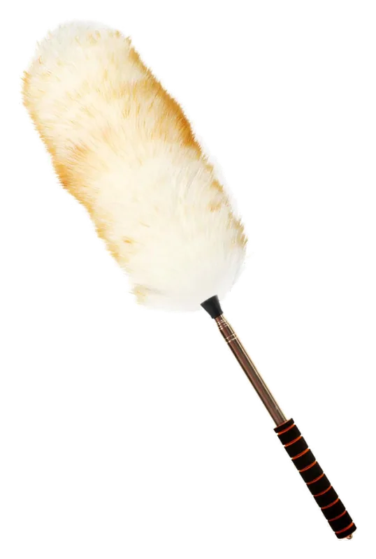 iHUFeather Yellow-and-White Extendable Lambswool Duster