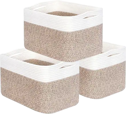 MINTWOOD Design Cotton Rope Shelf Baskets — Oatmeal Brown, Set of 3