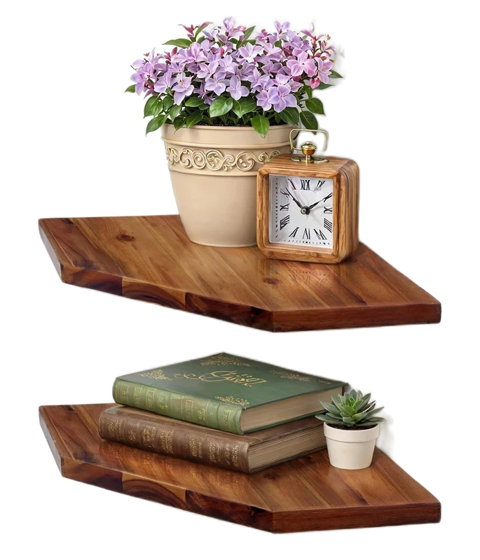 Demigo Acacia Wood Corner Wall Shelves