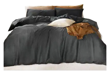 MooMee Washed Cotton Duvet Set, Solid Black King