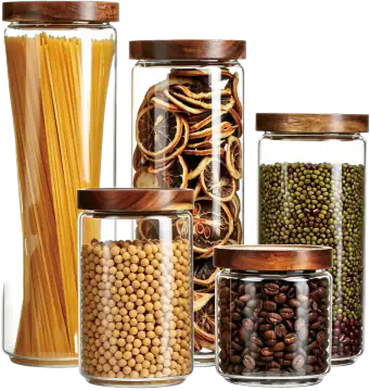 Glass Canisters with Wooden Lids, Set