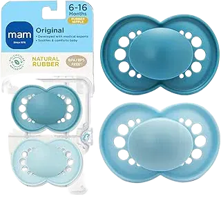MAM Original Matte Baby Pacifier 6-16 Mths, Natural Latex Nipple, 2 Pk