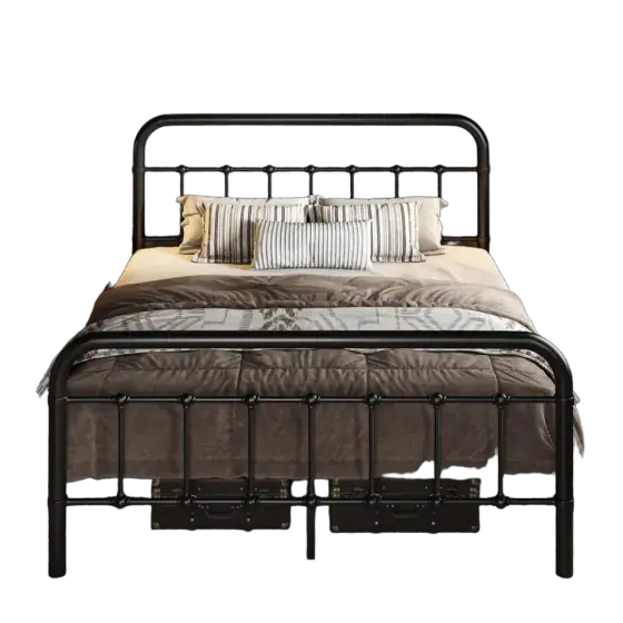 Allewie Full Metal Bed Frame with Victorian Iron-Art Headboard, Black