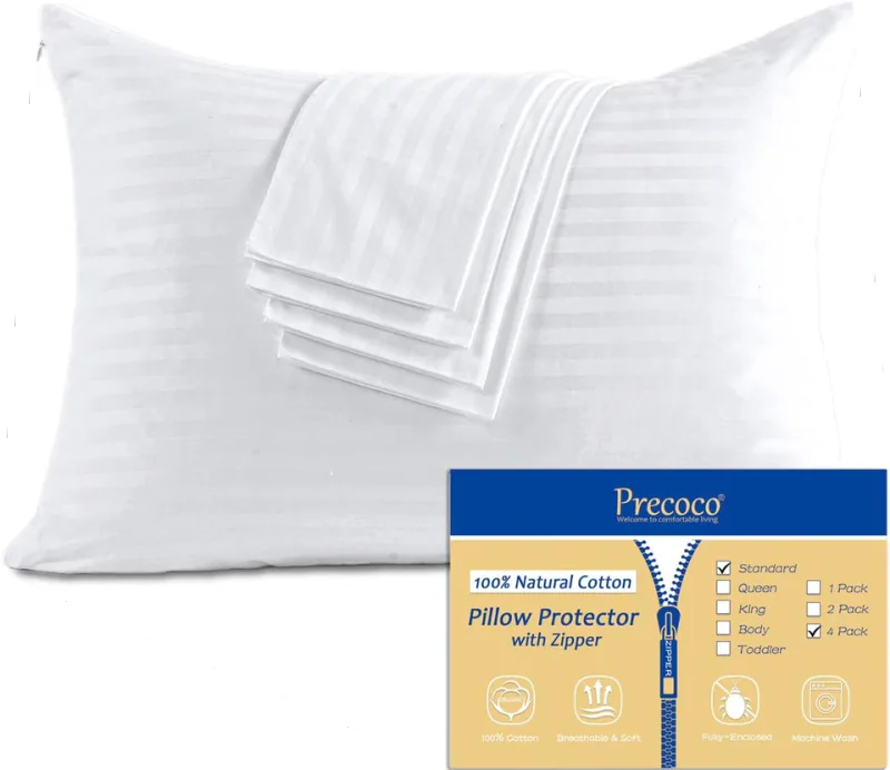 Precoco Cotton Sateen Pillow Protectors, Standard, 4-Pack