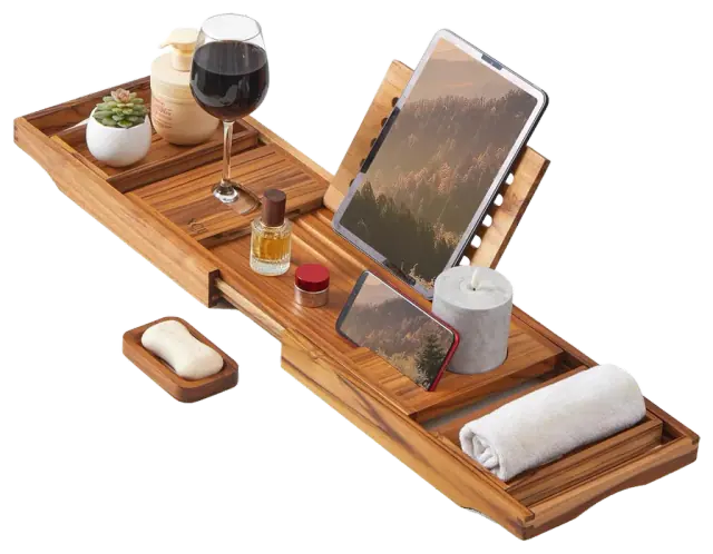 XcE Expandable Teak Bathtub Caddy