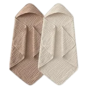 Yoofoss Hooded Baby Towels, 100% Muslin Organic Cotton (2-Pack)
