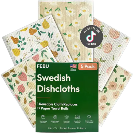 FEBU Swedish Dishcloths, Cellulose & Cotton Sponge Cloths
