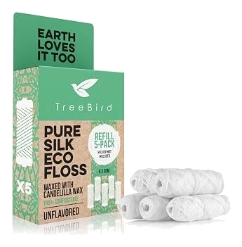 TreeBird Unflavored Silk Dental Floss Refills, 5 Pack