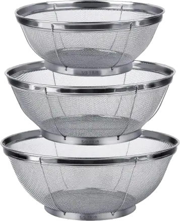 Tiawudi Fine-Mesh Stainless Steel Colanders (3-Piece Set)