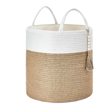 Mkono Jute and Cotton Rope Storage Basket, 15 x 17.7 in
