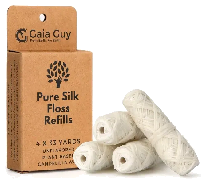 Gaia Guy Unflavored Silk Dental Floss Refills, 4 Pack