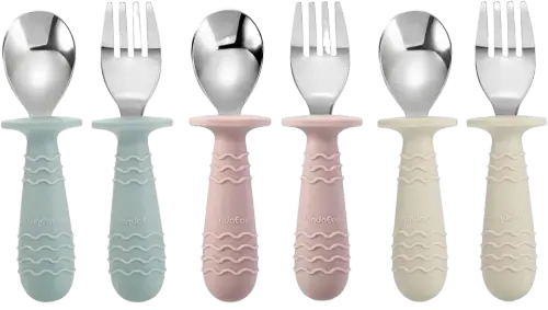 PandaEar Stainless Steel Baby Fork and Spoon Set with Silicone Grips