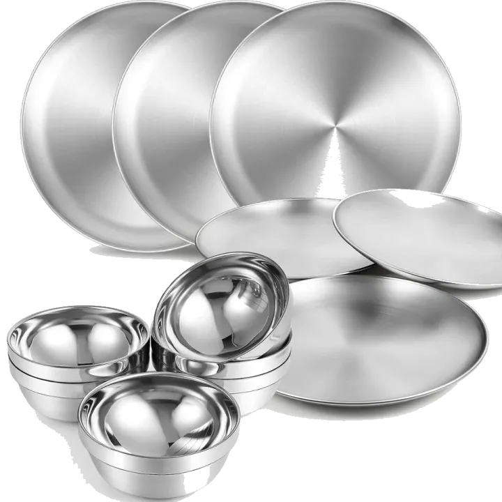 Sunnyray Stainless Steel Plates and Bowls, Six Place Settings