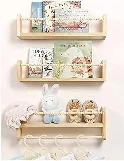 Maxpeuvon Pine Nursery Shelves with Beaded Rails (Set of 3)